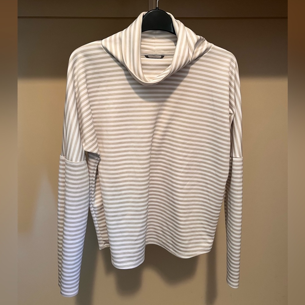 Oiselle Cream and White Striped Cowl Neck Top